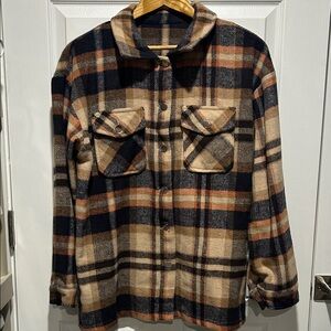 Oversized Plaid Flannel Shacket Shirt Jacket Medium